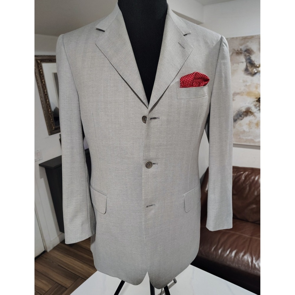 Vtg Canali  Blazer Mens 40R Wool Sport Coat Herringbone Wool Gray 3 Buttons